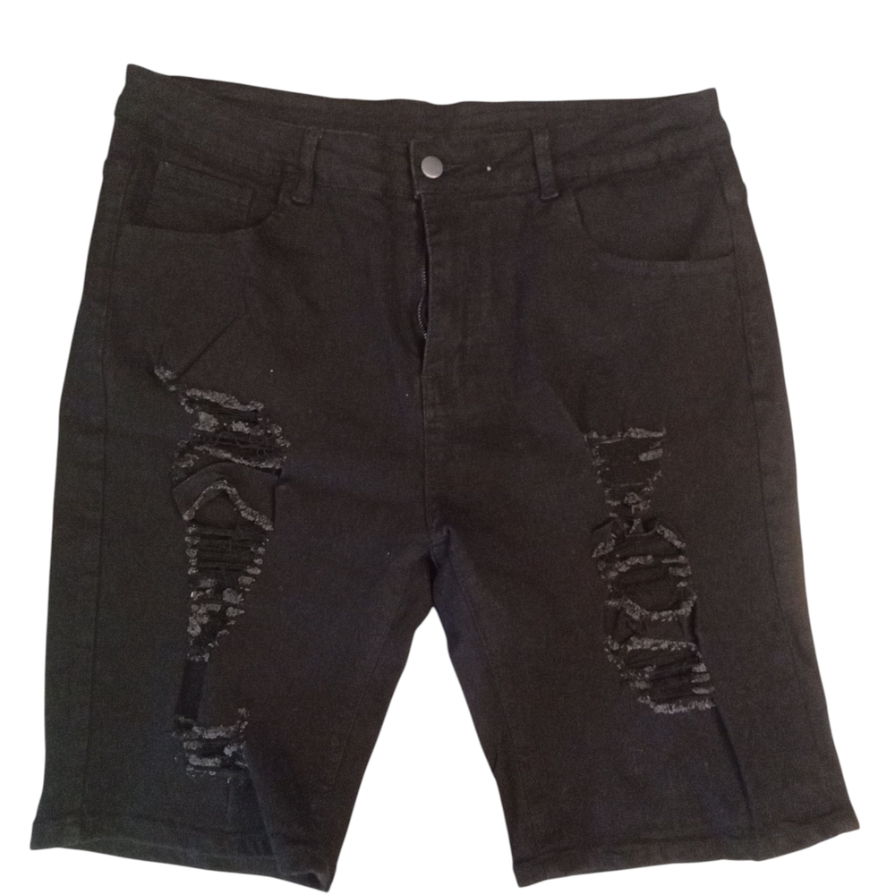 Men's XL Black Distressed Denim Shorts
